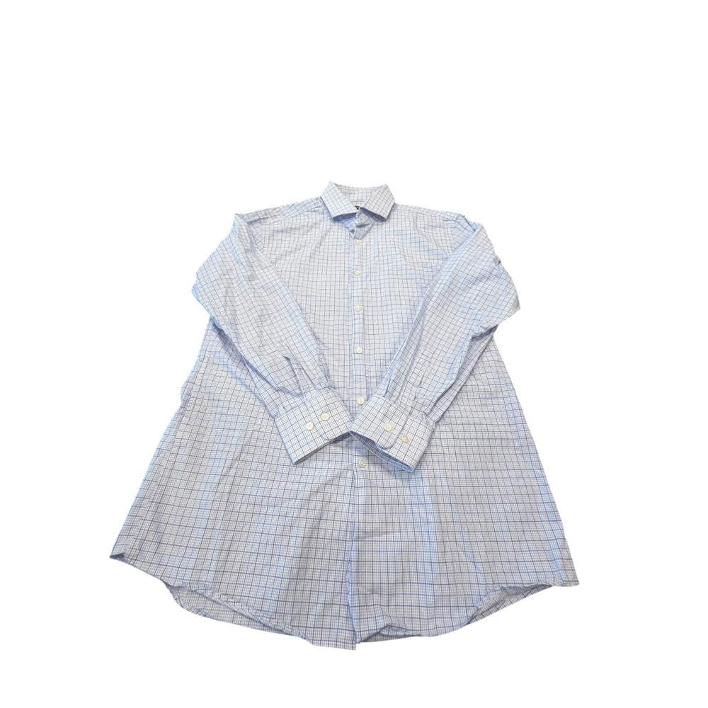Hugo Boss Dress Shirt Mens 16.5 32/33 Blue White Sharp Fit Graph Check Button Up - Picture 2 of 8